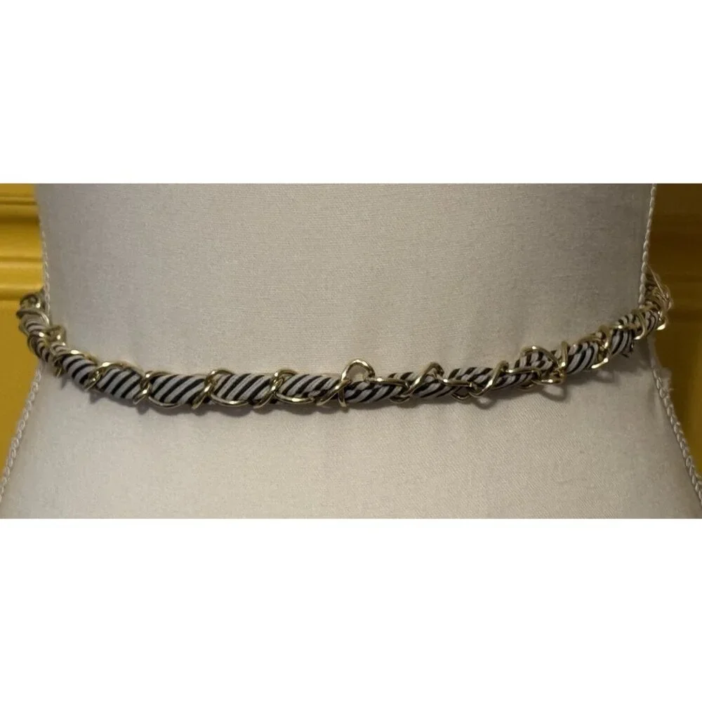 Brown Beige Stripes Round Braided Gold‎ Chain Rope Strap Belt Women Glam Rock